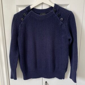 J. Crew Navy Fisherman Ribbed Knit Button-Shoulder Crewneck Sweater Navy Small